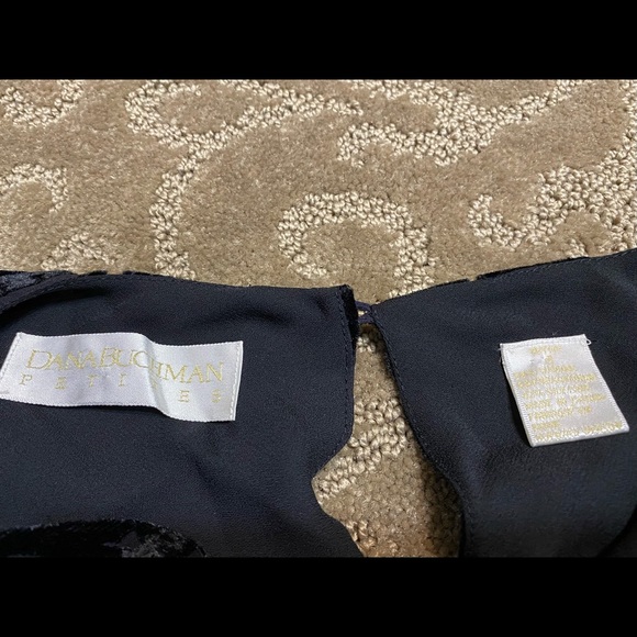 Dana Buchman Sheer black blouse and skirt with raised velvet floral. - Picture 4 of 7